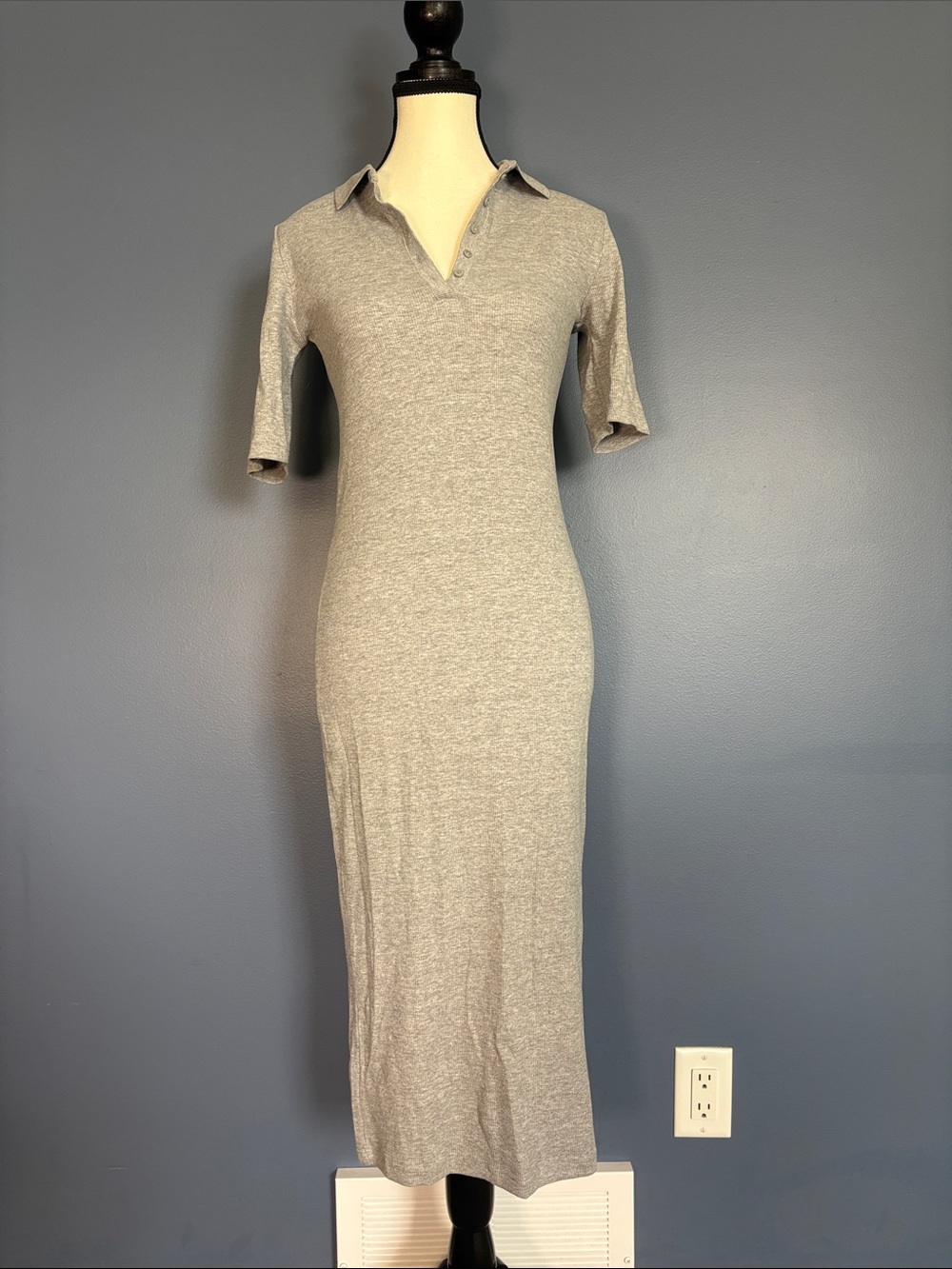 Zara Ribbed Polo Midi Dress | Size M | NWT | Beige/Taupe Knit Bodycon